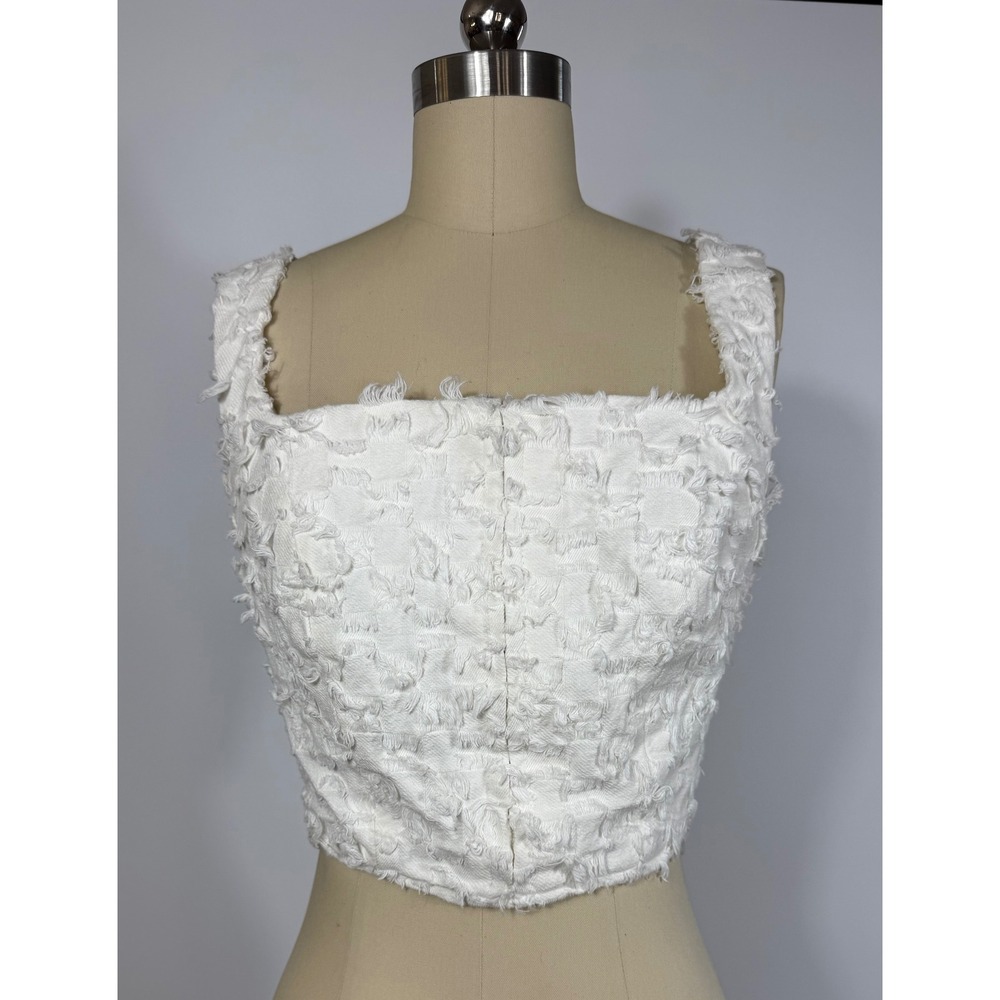 NWOT Avec Les Filles White Frayed Square-Neck Crop Top new with out tags